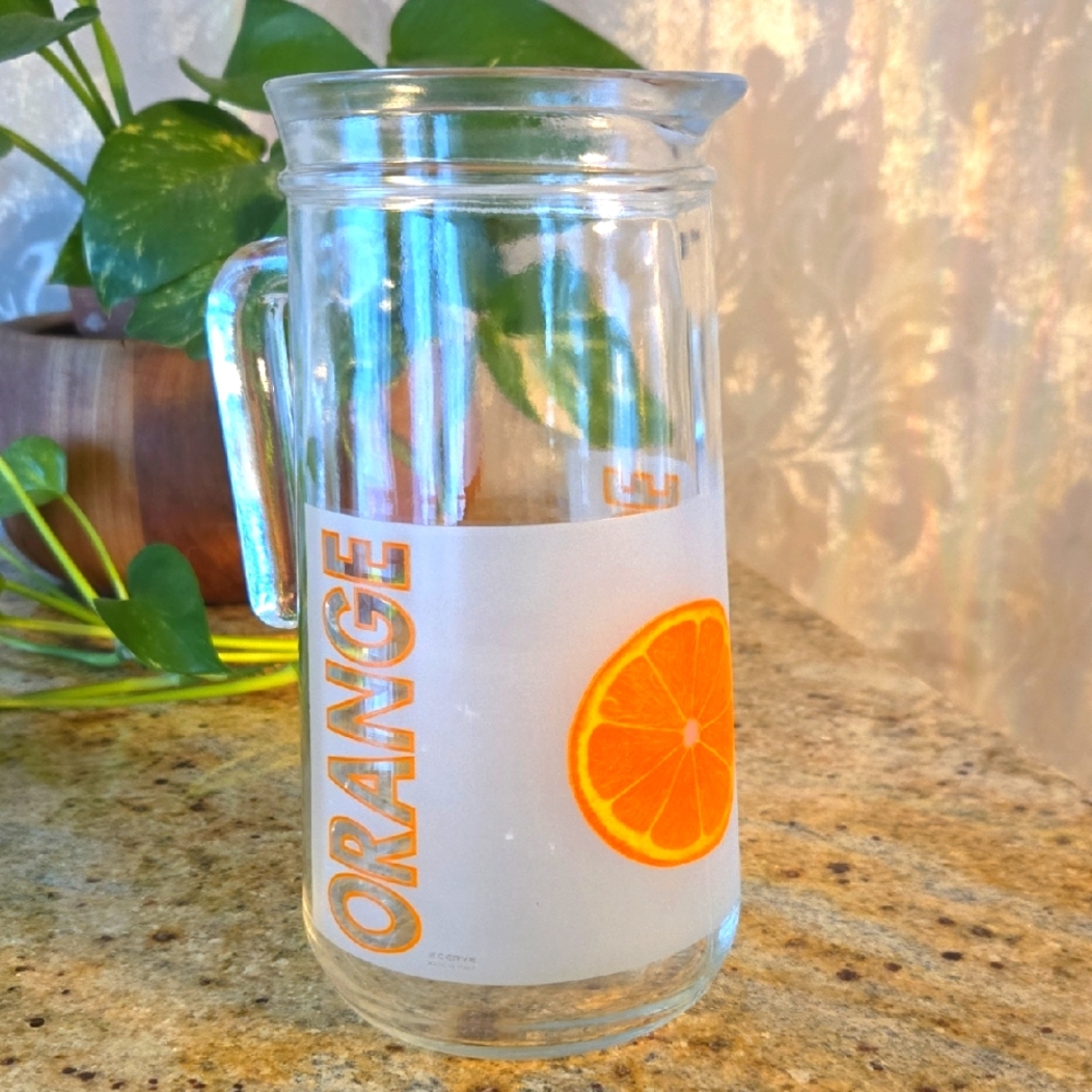Vintage Retro Cerve Italy Frosted Glass Orange Pitcher